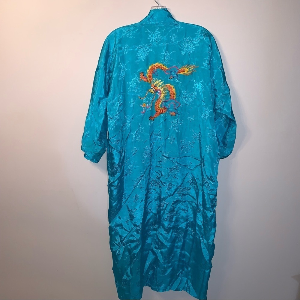 Vintage Golden Dragon Blue Dragon Embroidered Kimono Robe S